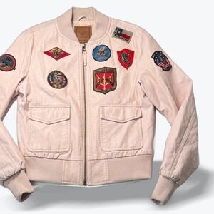 Top Gun Pink Faux Leather Bomber Jacket Patches Pinup Lining Kids Small